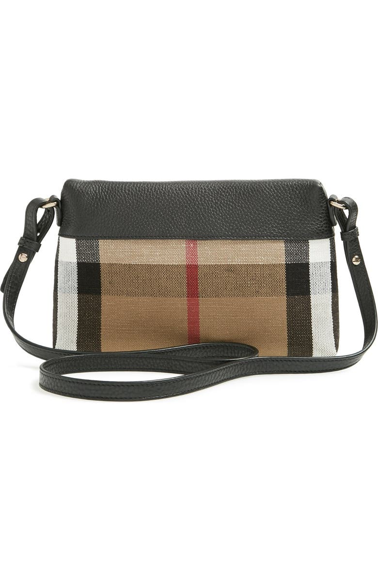 Burberry 'Small Farley' Canvas Check & Leather Clutch Bag, Alternate, color,