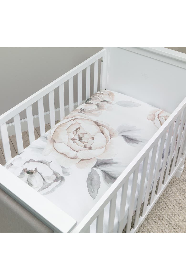 Signature Watercolor Floral Organic Cotton Fitted Crib Sheet, Alternate, color, White Multi