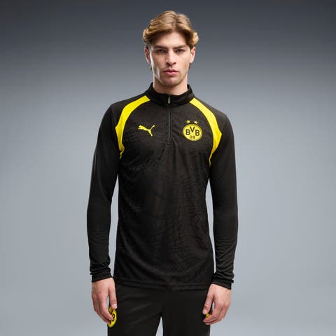 Men's Puma  Black Borussia Dortmund Quarter-Zip dryCELL Pre-Match Top