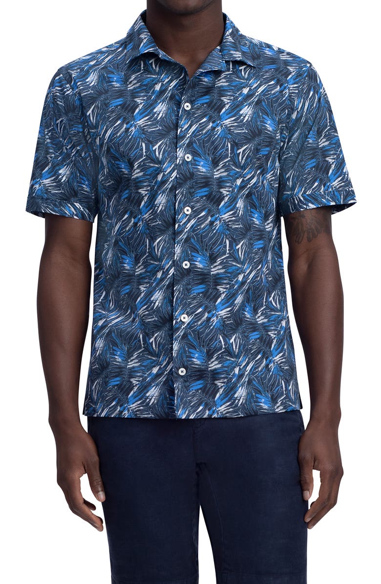 Bugatchi Jackson Classic Fit Frond Print Short Sleeve Stretch Cotton Button-Up Shirt, Main, color,