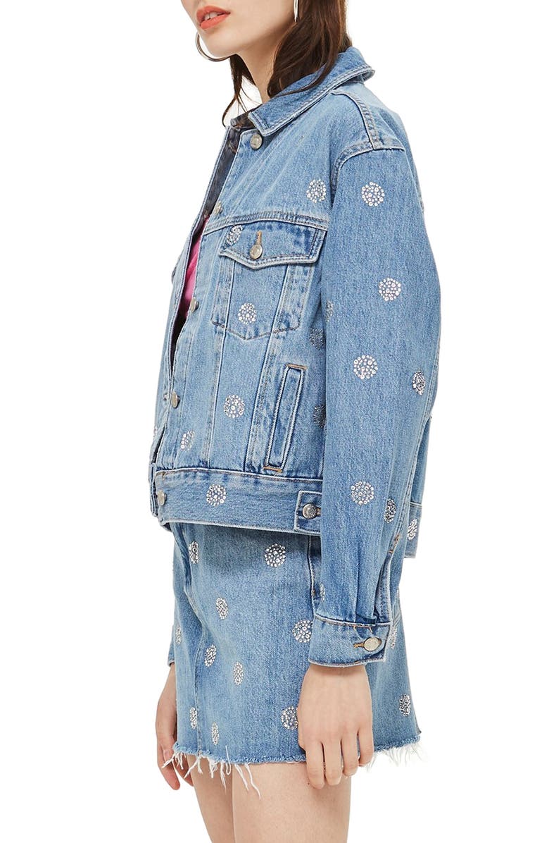 Topshop Diamante Sport Denim Jacket, Alternate, color,