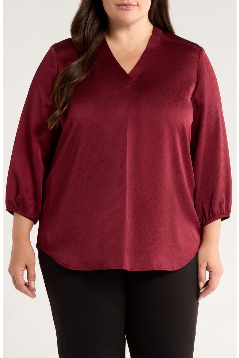 Notch Neck V-Neck Top, Main, color, BORDEAUX