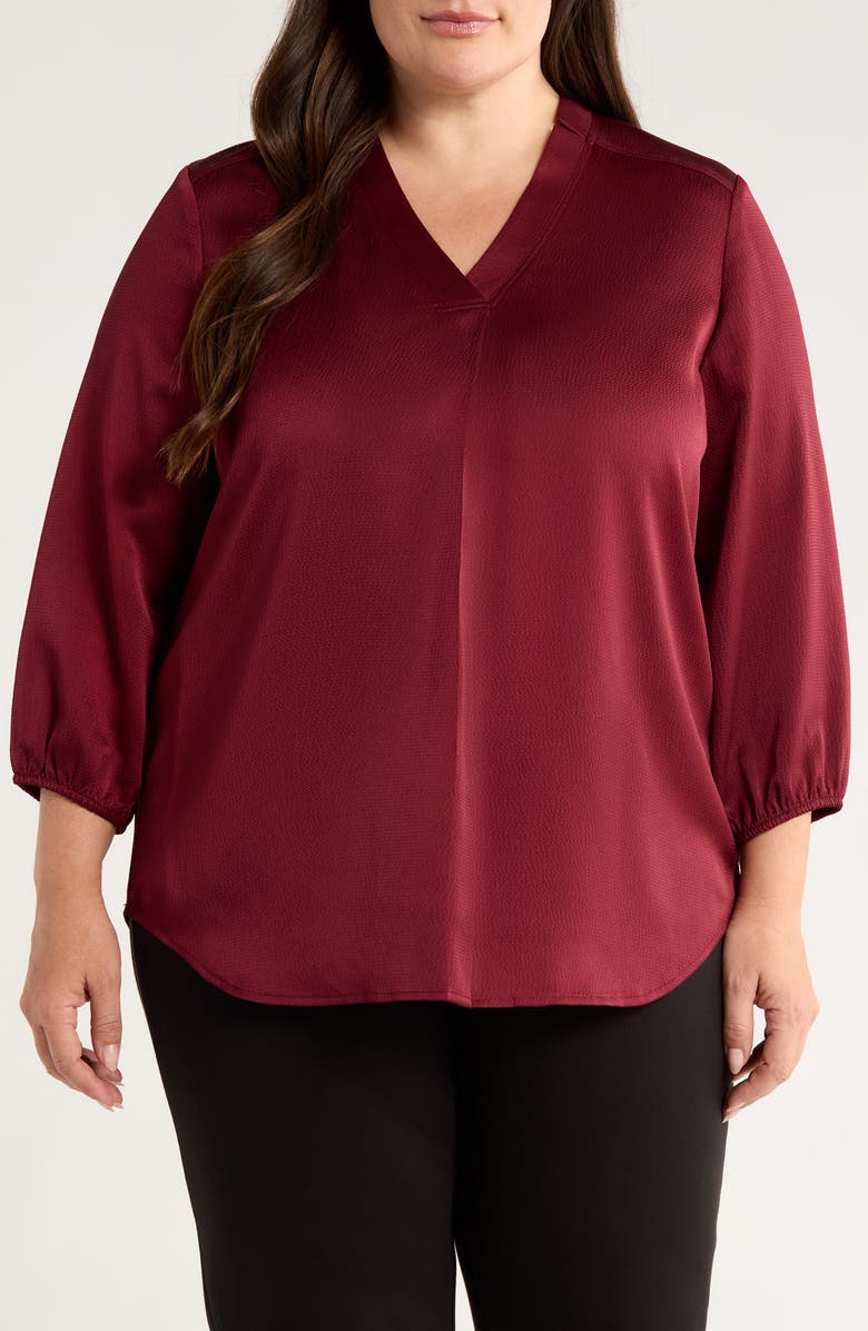 Jones New York Notch Neck V-Neck Top, Main, color, Bordeaux