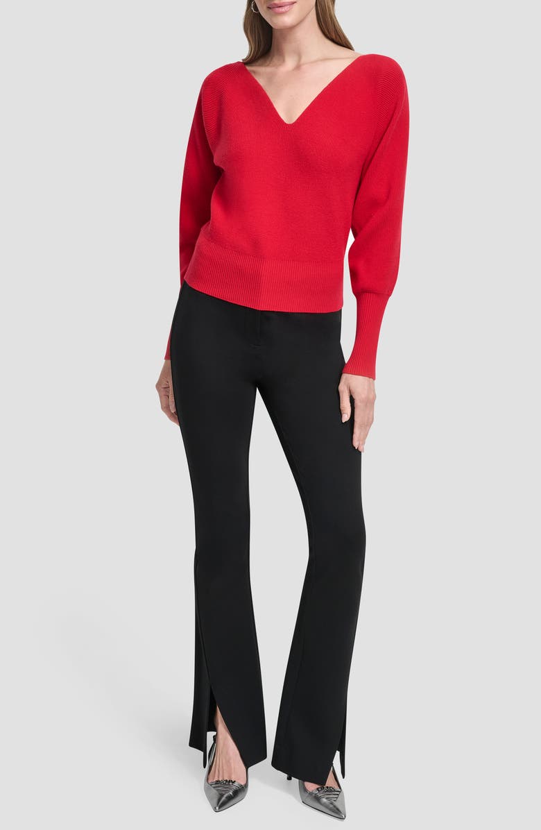 DKNY V-Neck Dolman Sleeve Sweater, Alternate, color, City Crimson