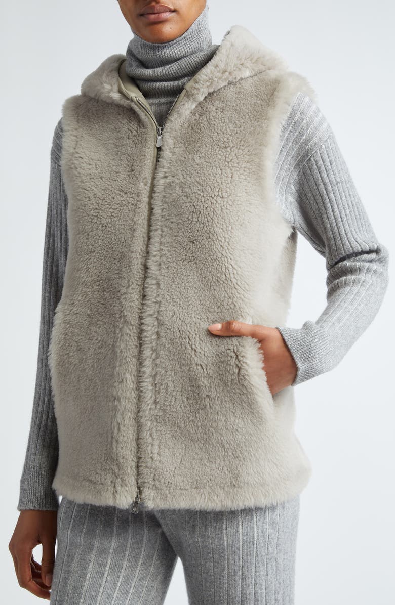 Eleventy Genuine Shearling Hooded Vest, Alternate, color,