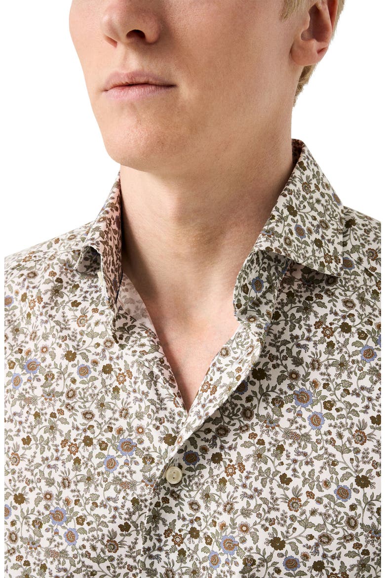 Slim Fit Floral Cotton Dress Shirt, Alternate, color, MEDIUM BROWN