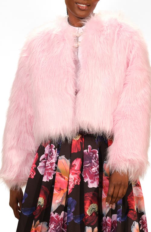 Isaac Mizrahi New York Crop Faux Fur Coat In Pink