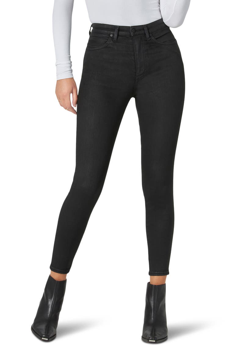 Wriggler High Waist Ankle Skinny Jeans, Main, color, BLACK COATED
