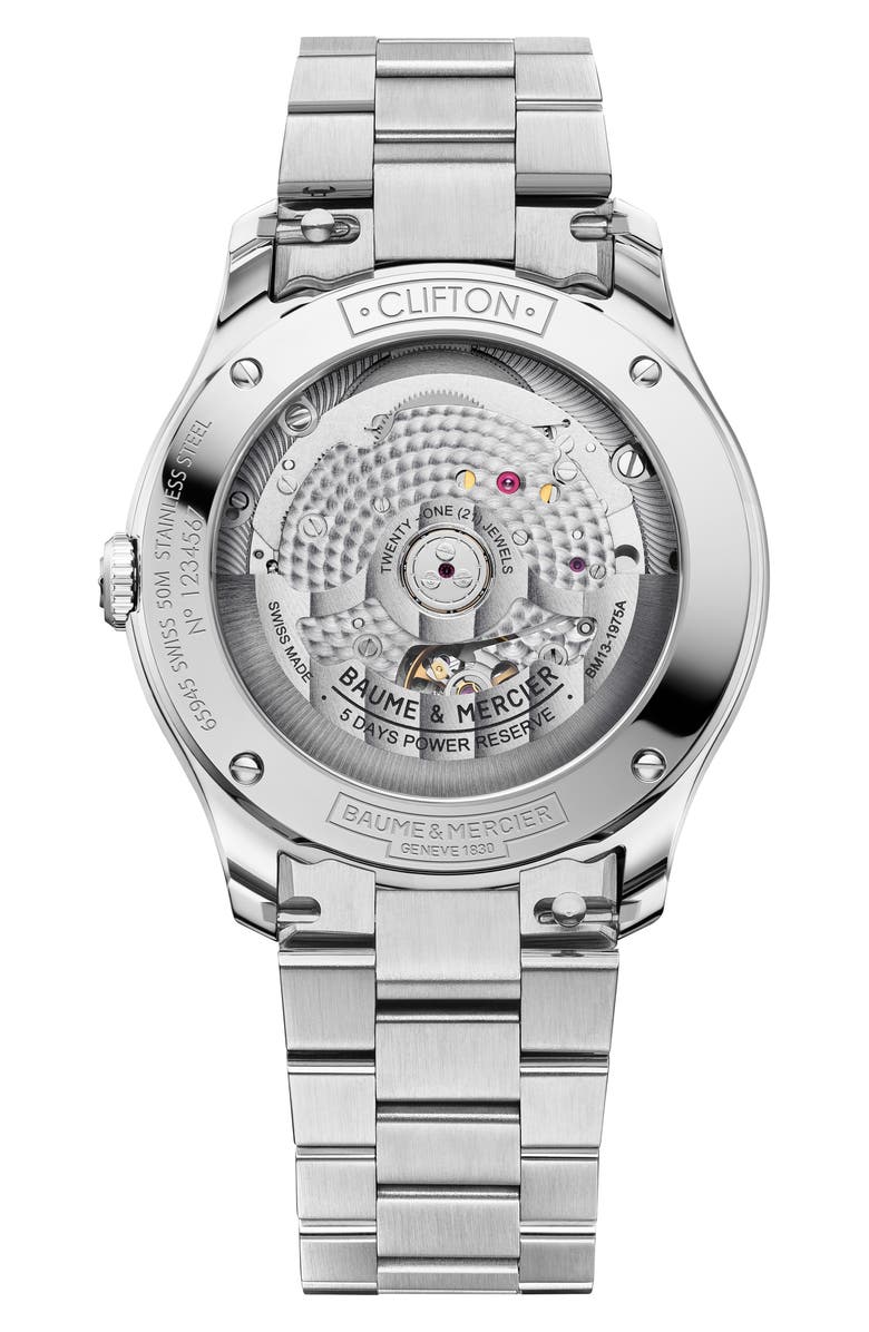 Baume & Mercier Clifton Baumatic Bracelet Watch, 39mm, Alternate, color, Blue