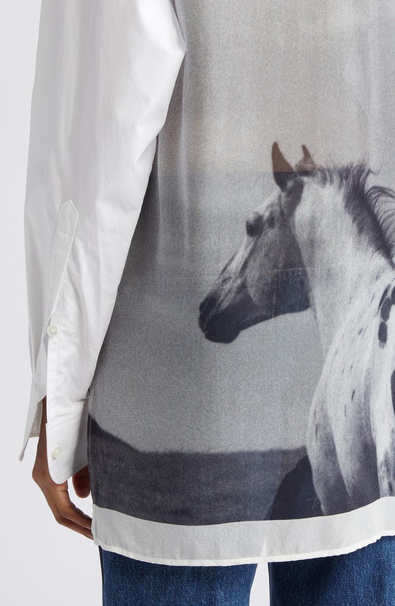 Stella McCartney Horse Print Cotton Button-Up Shirt, Alternate, color,
