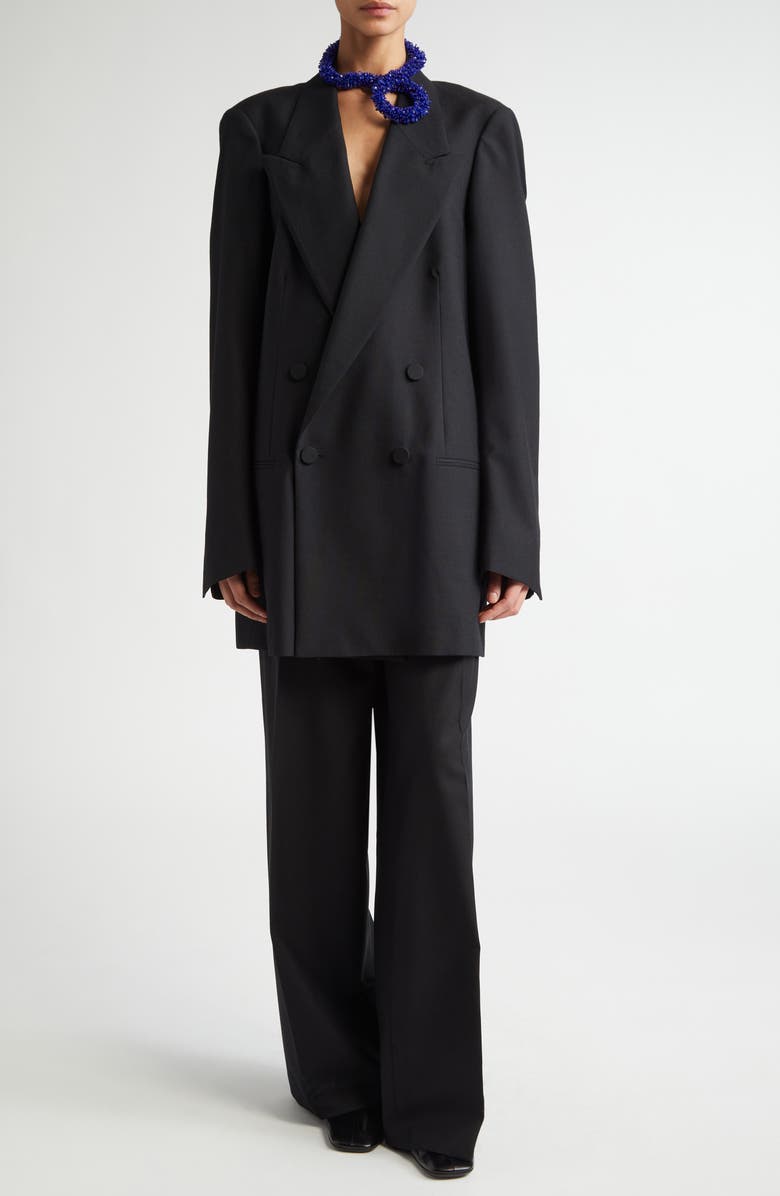 Dries Van Noten Blink Double Breasted Oversize Wool Toile Jacket, Alternate, color, Black