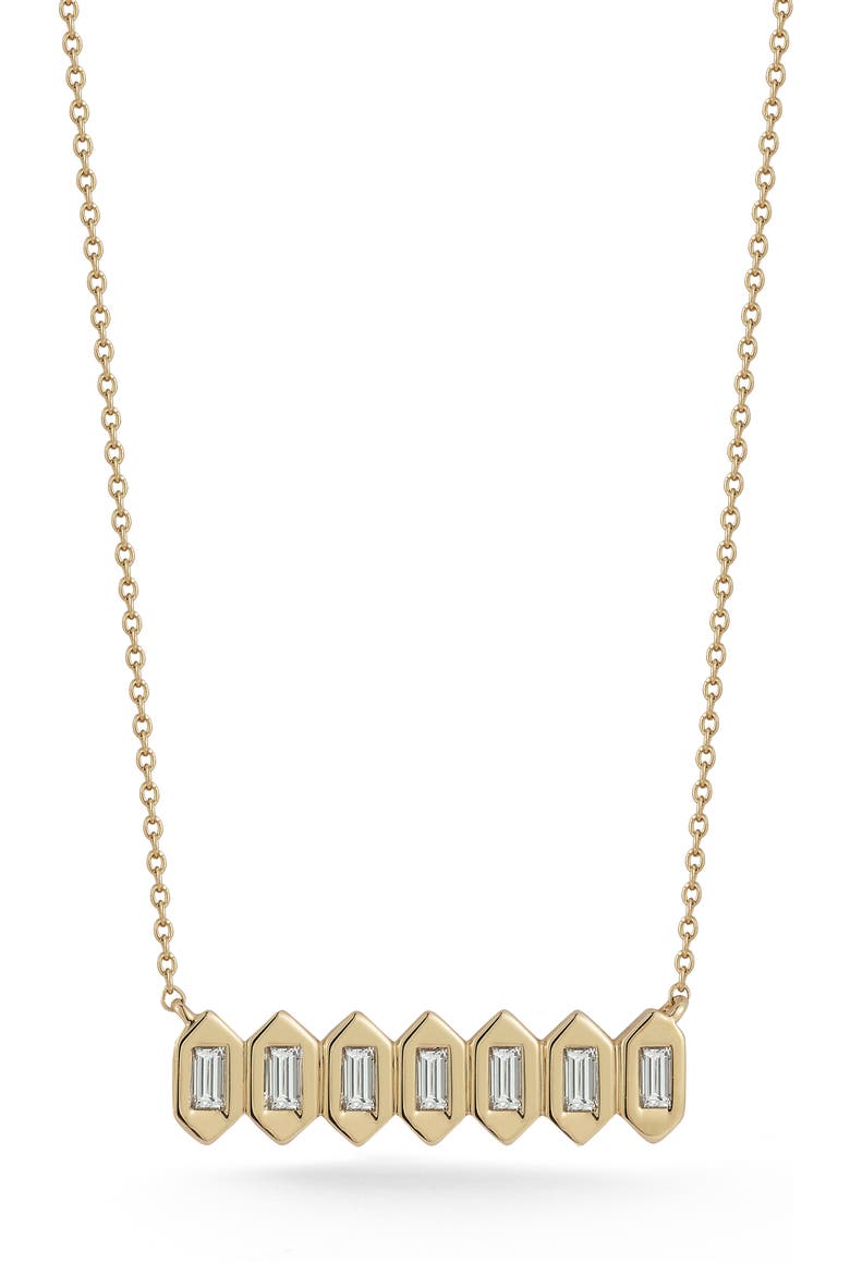 Sadie Pearl Diamond Baguette Hexagonal Bar Pendant Necklace, Main, color, YELLOW GOLD