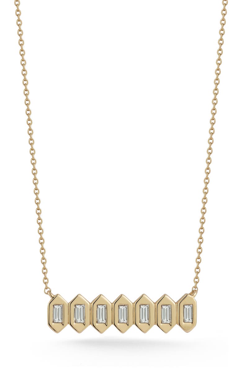 Dana Rebecca Designs Sadie Pearl Diamond Baguette Hexagonal Bar Pendant Necklace, Main, color, Yellow Gold