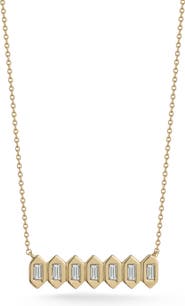 Dana Rebecca Designs Sadie Pearl Diamond Baguette Hexagonal Bar Pendant Necklace
