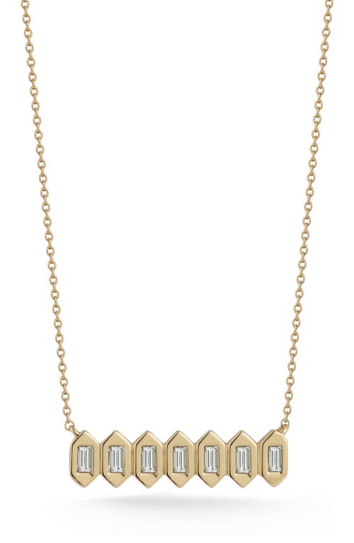 Dana Rebecca Designs Sadie Pearl Diamond Baguette Hexagonal Bar Pendant Necklace in Yellow Gold 