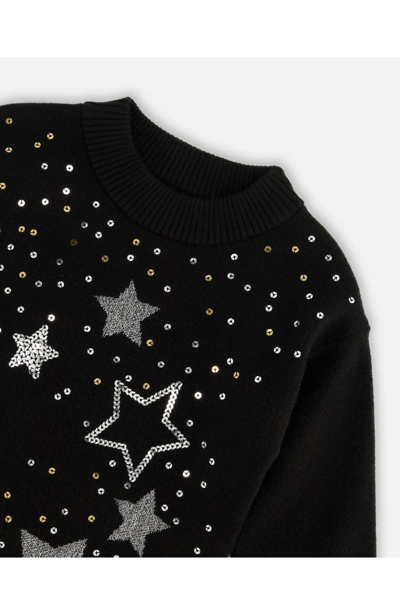 Deux par Deux Girl's Knitted Dress With Sequins Black, Alternate, color, 