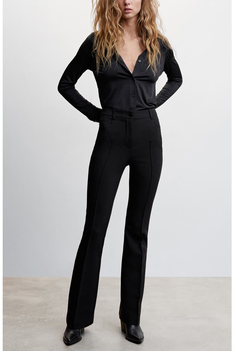 Pleated Flare Trousers, Alternate, color, BLACK