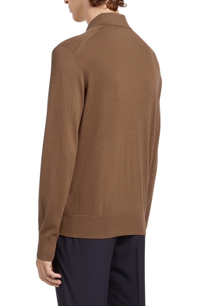 Long Sleeve Cotton & Cashmere Polo, Alternate, color, BROWN
