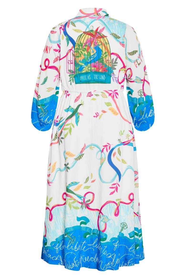 Tahlia Long Sleeve Bird Print Maxi Shirtdress, Alternate, color, FREE SPIRIT