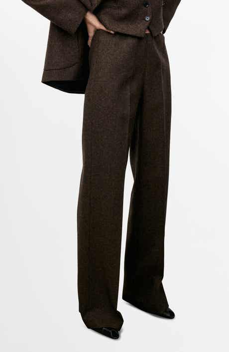 MANGO Straight Leg Wool Blend Pants
