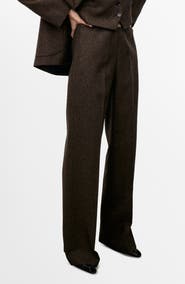 MANGO Straight Leg Wool Blend Pants