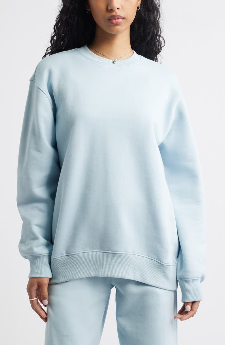 BP. Fleece Detail Oversize Crewneck Sweatshirt, Main, color, Blue Skyride