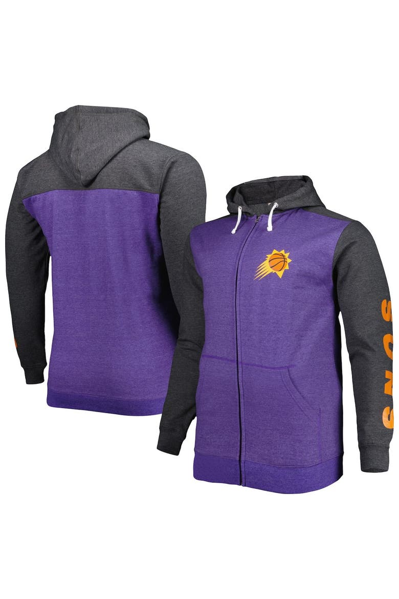 Men's Fanatics Branded Purple/Heathered Black Phoenix Suns Big & Tall Down and Distance Full-Zip Hoodie, Main, color, Purple