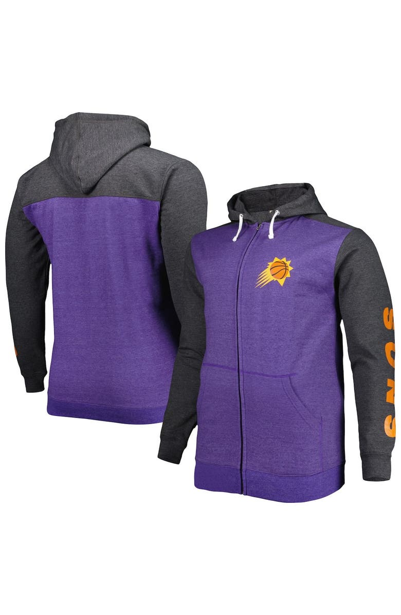 FANATICS Men's Fanatics Branded Purple/Heathered Black Phoenix Suns Big & Tall Down and Distance Full-Zip Hoodie, Main, color, Purple