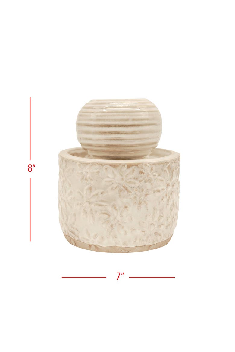 7" x 8" Abeline Floral White Glaze Stoneware Antique Plug-In Decorative Water Fountain, Alternate, color, White