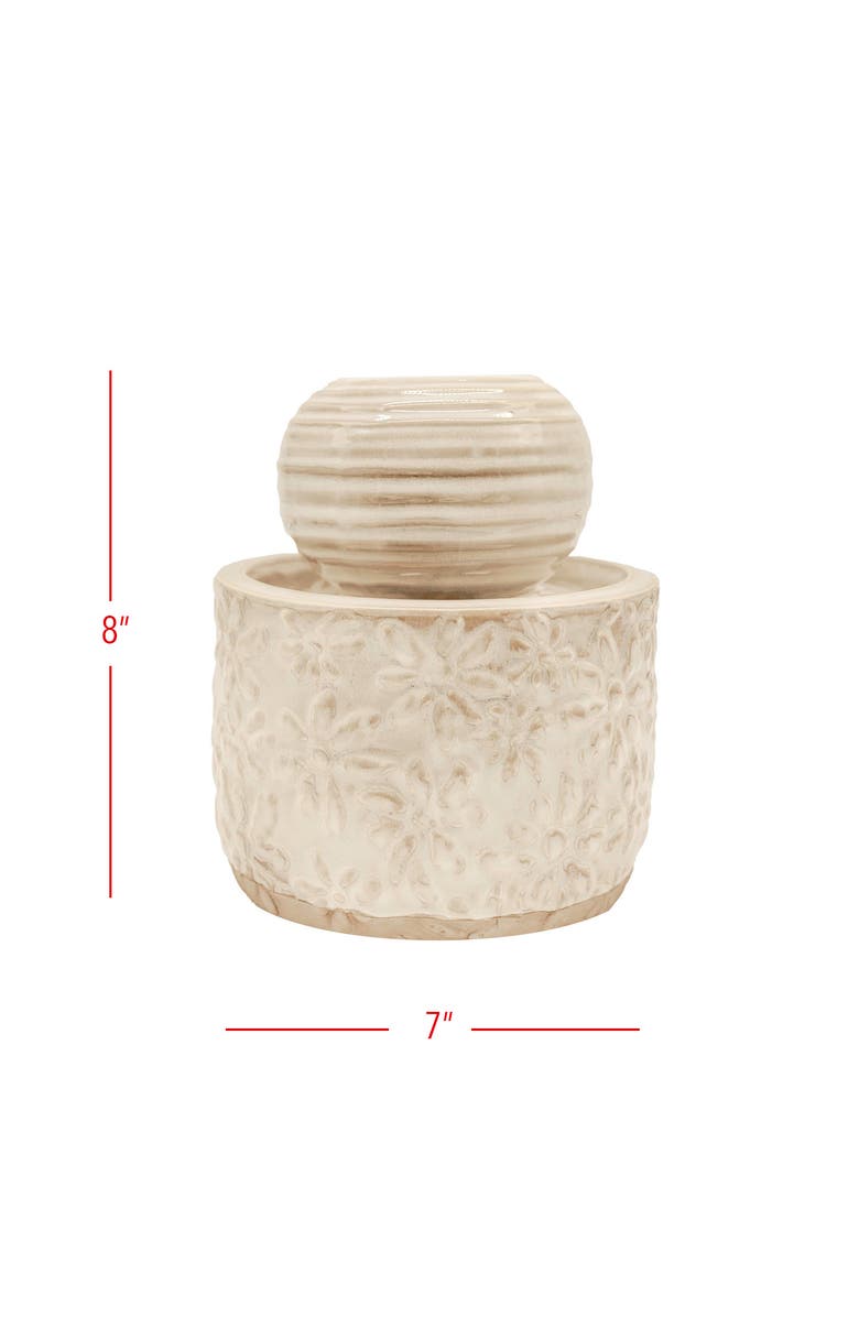 Foreside Home and Garden 7" x 8" Abeline Floral White Glaze Stoneware Antique Plug-In Decorative Water Fountain, Alternate, color, White