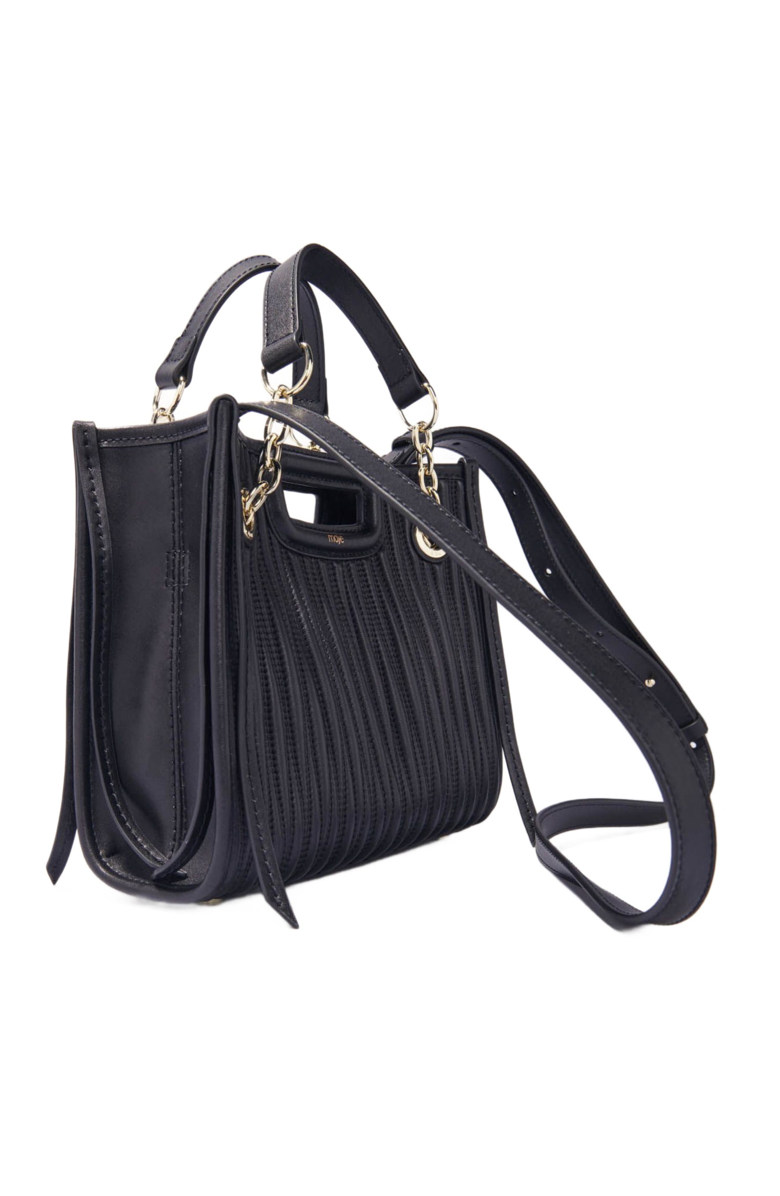 maje Mini quilted leather tote bag, Alternate, color, Black