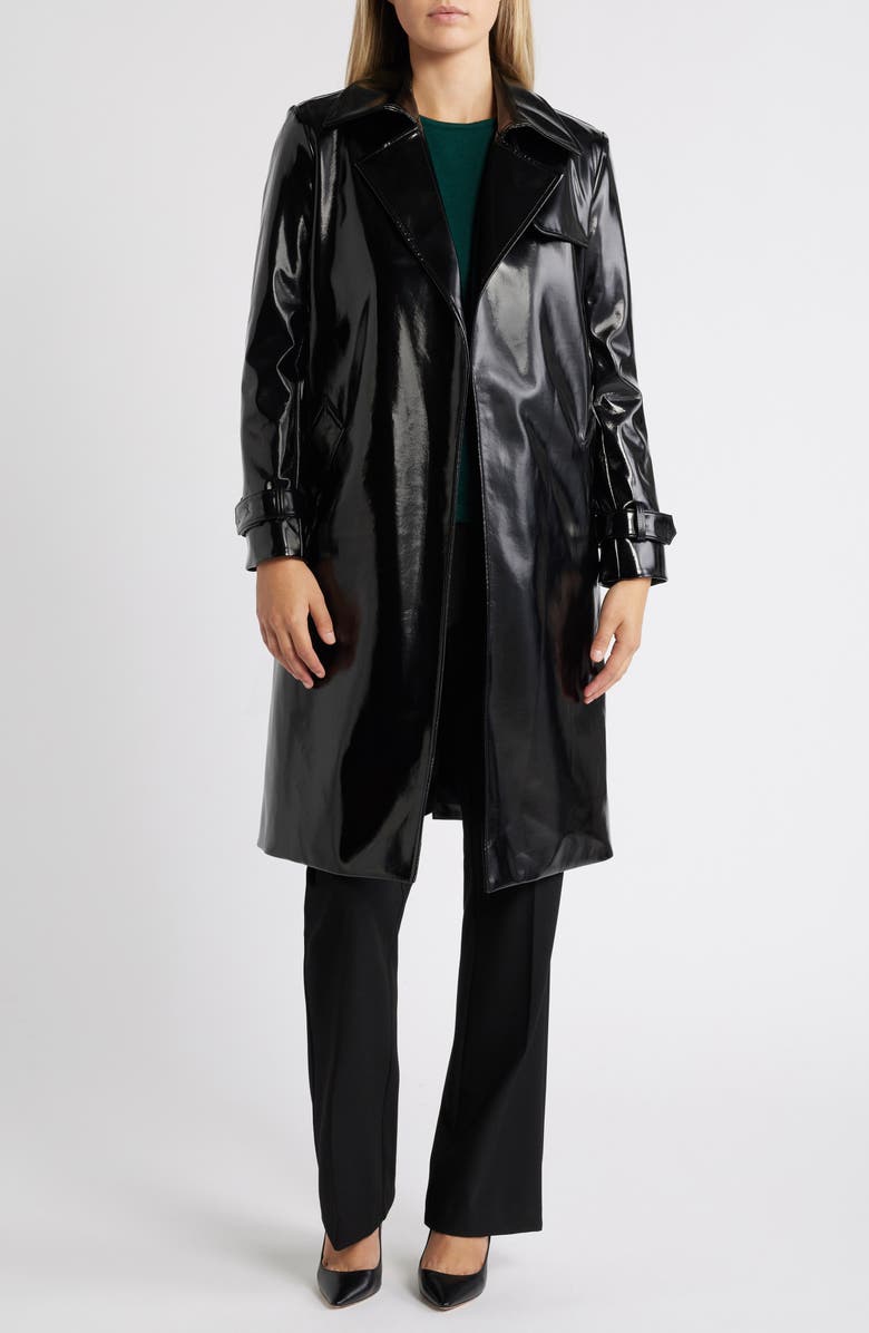 Anne Klein Patent Leather Trench Coat, Main, color,