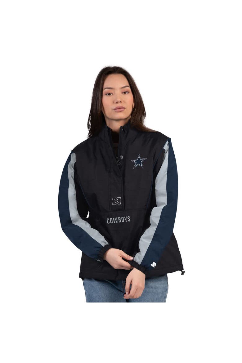 Women's Starter Black/Navy Dallas Cowboys Thursday Night Gridiron Half-Zip Jacket, Main, color, Black