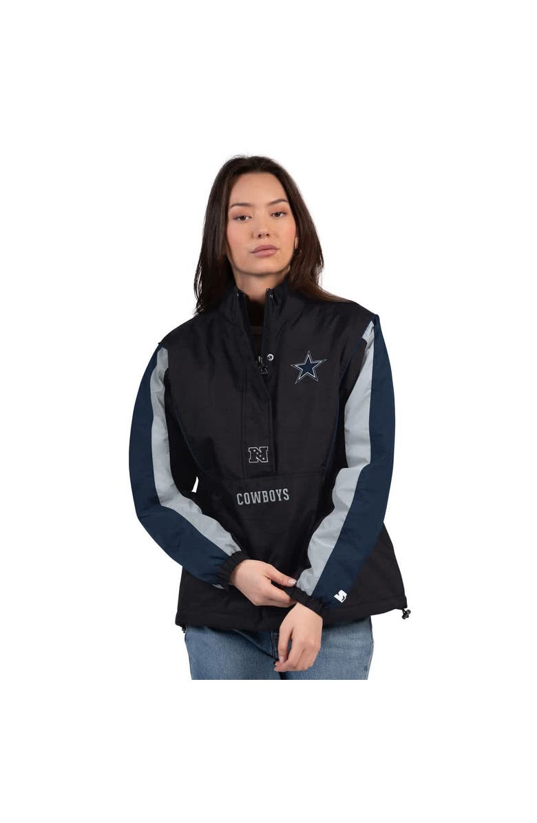 STARTER Women's Starter Black/Navy Dallas Cowboys Thursday Night Gridiron Half-Zip Jacket, Main, color, Black
