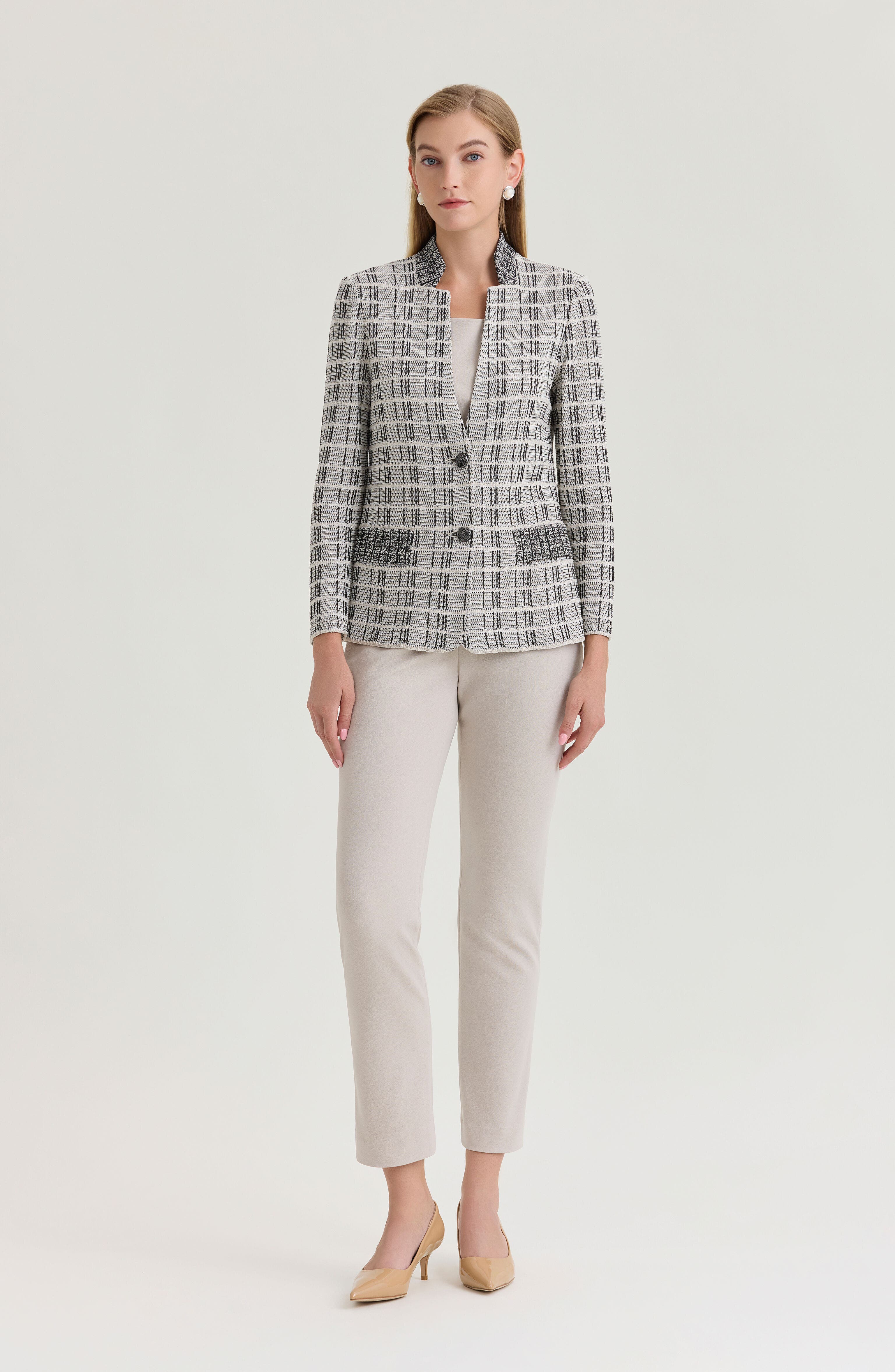 Tailored Contrast Stitch Tweed Knit Jacket