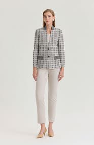 Ming Wang Tailored Contrast Stitch Tweed Knit Jacket