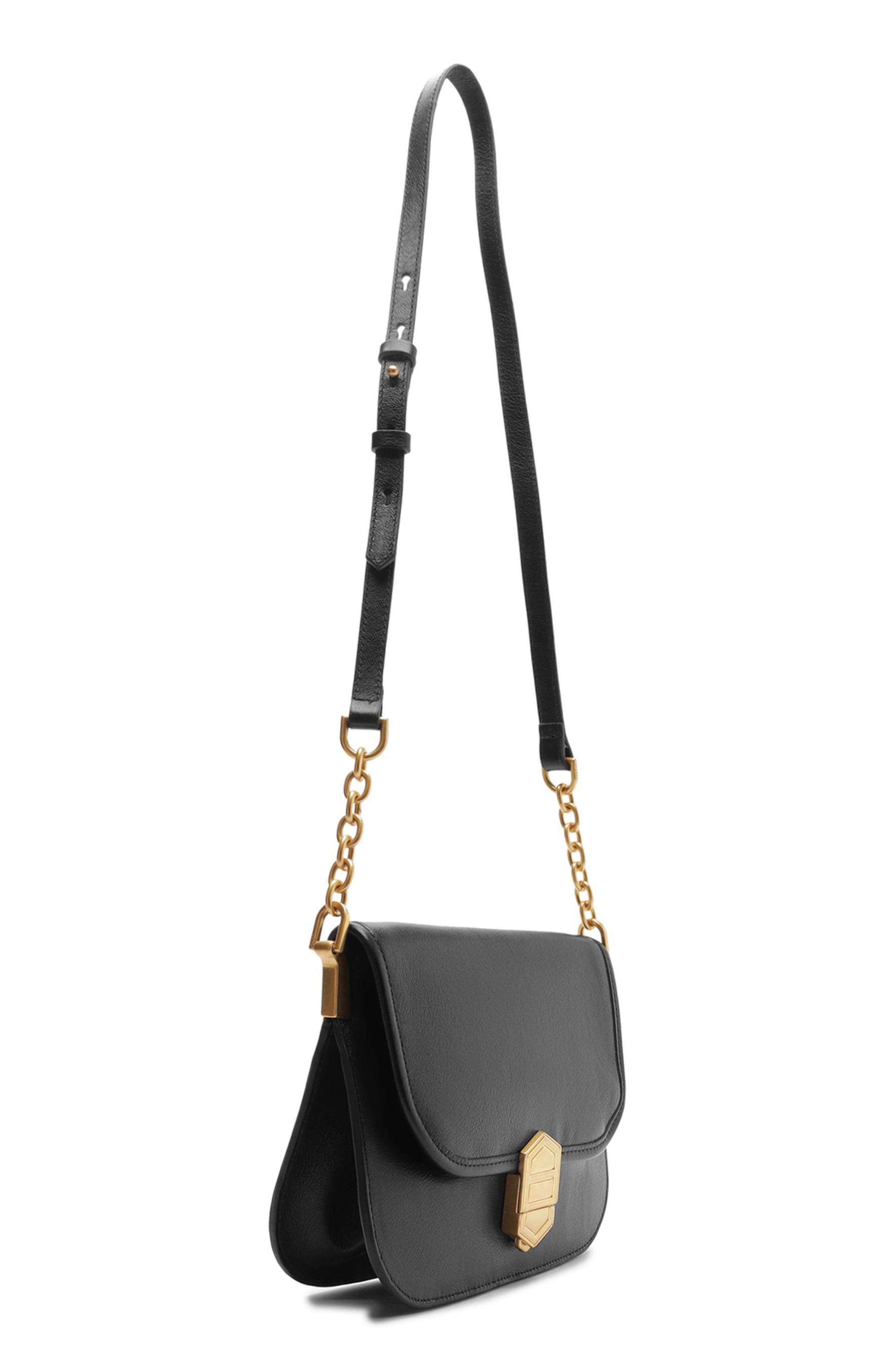 Everly Small Leather Crossbody, Alternate, color, BLACK