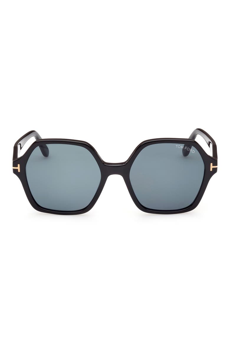 Romy 56mm Geometric Sunglasses, Main, color, SHINY BLACK / BLUE