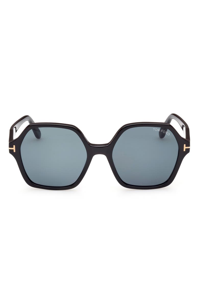 TOM FORD Romy 56mm Geometric Sunglasses, Main, color, Shiny Black / Blue