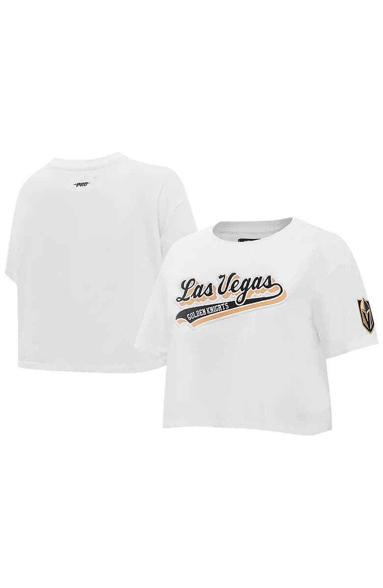 PRO STANDARD Women's Pro Standard White Vegas Golden Knights Boxy Script Tail Cropped T-Shirt, Main, color, White