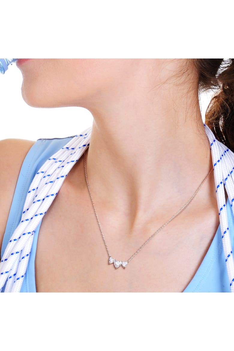 Moissanite Triple-Heart Necklace, Alternate, color, Sterling Silver