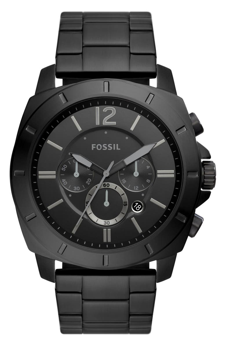 Fossil Privateer Chronograph Bracelet Watch, 48mm, Main, color, Black