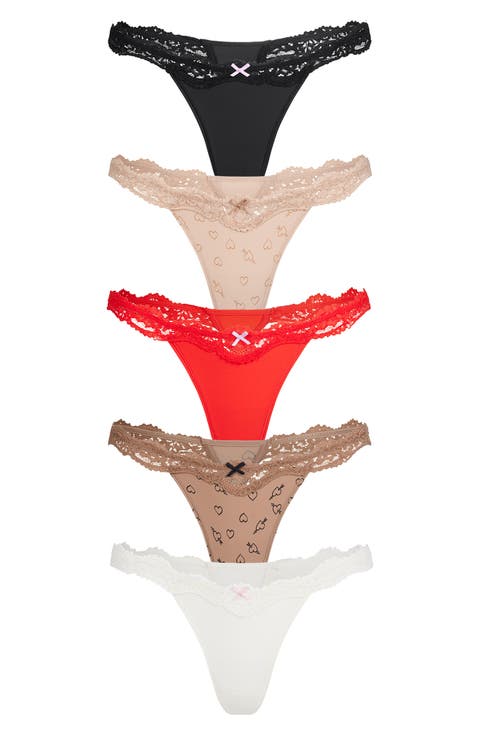 Fits Everybody 5-Pack Lace String Thongs (Regular & Plus)