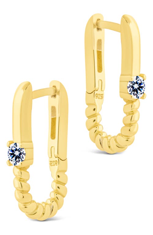 Sterling Forever Anna Textured Cubic Zirconia Oval Hoop Earrings In Gold