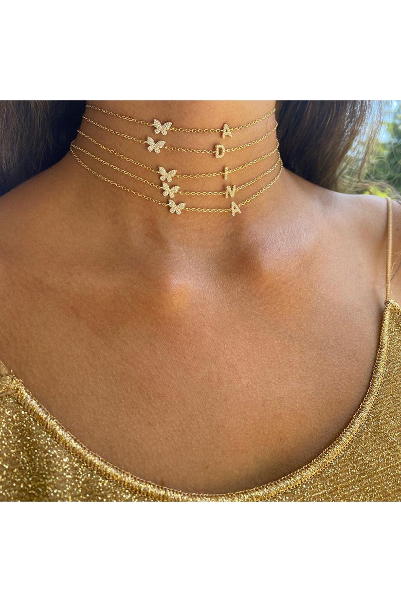 Pavé Butterfly Initial Choker, Alternate, color, Gold - A
