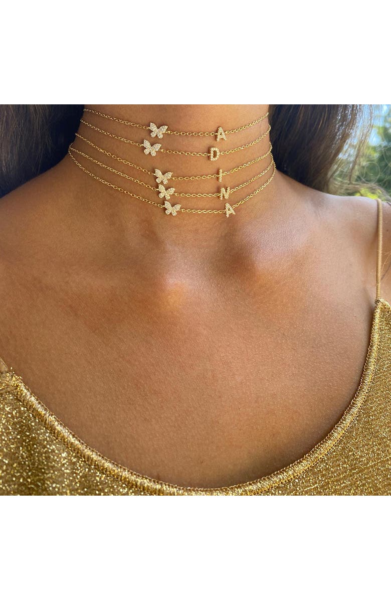BY ADINA EDEN Pavé Butterfly Initial Choker, Alternate, color, 