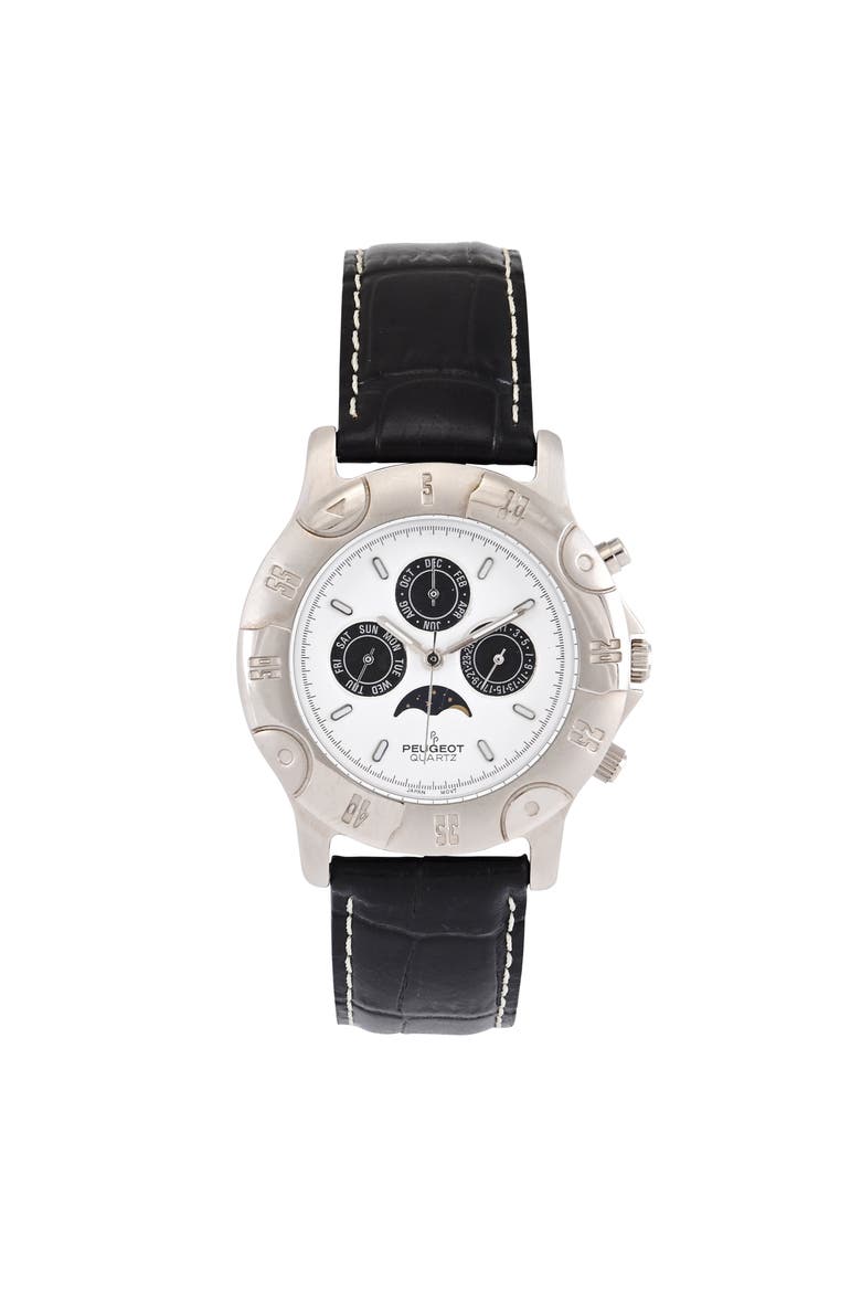 Round Multi-Function Moon Phase Leather Watch - 40MM, Main, color, White