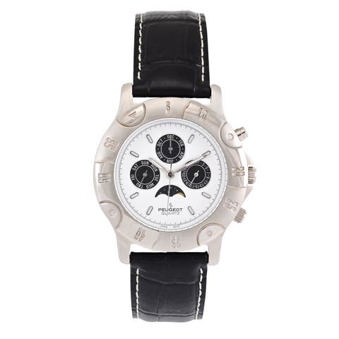 Round Multi-Function Moon Phase Leather Watch - 40MM