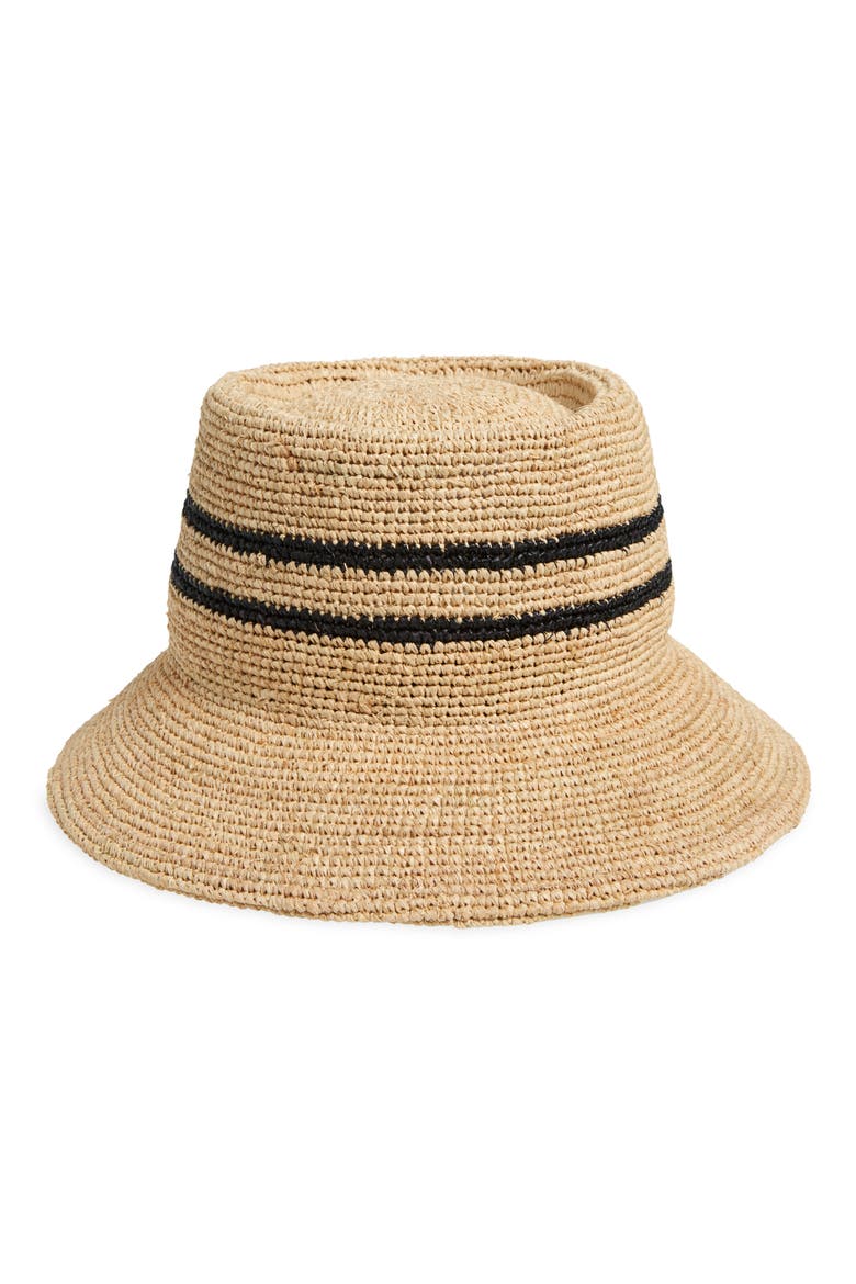 Ellee Straw Packable Bucket Hat, Main, color, TAN/ BLACK