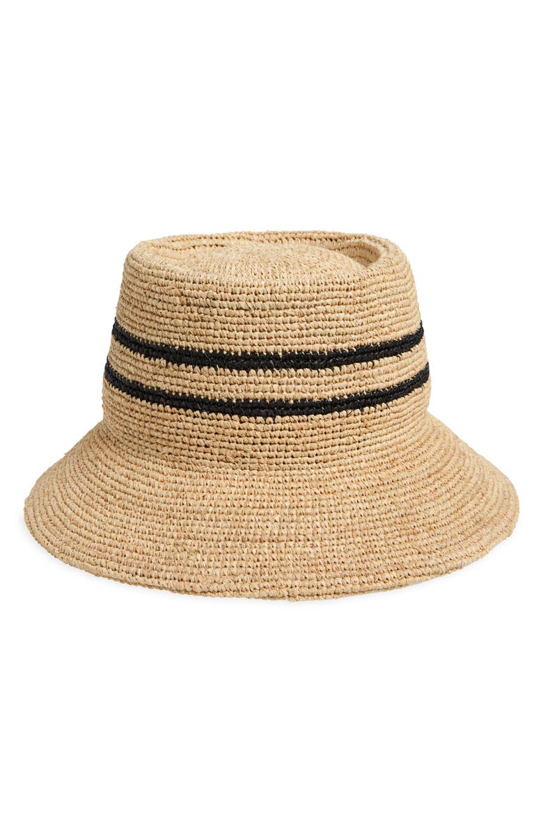 Brixton Ellee Straw Packable Bucket Hat, Main, color, Tan/ Black